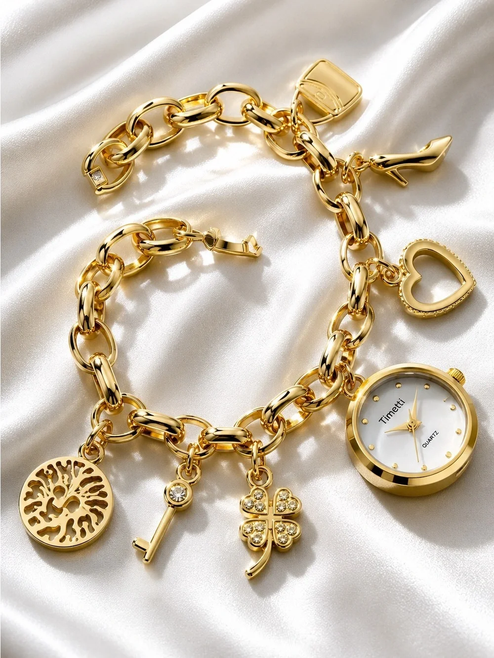 Gold Charm Bracelet Watch for Women